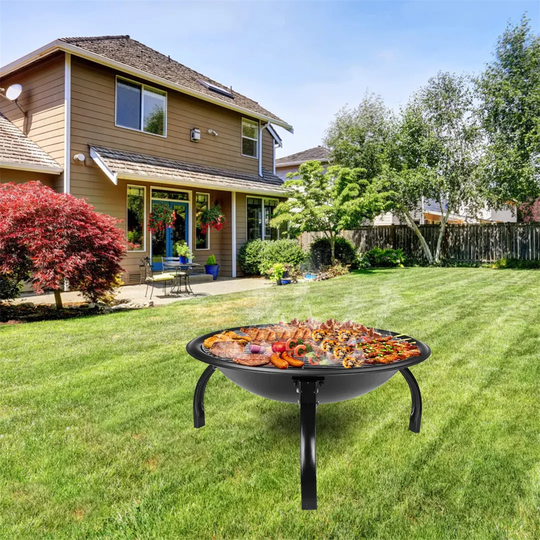 2-In-1 Fire Bowl Garden Fire Pit Foldable Portable Fire Bowl With Spark Protection, Grill, Protective Grill,55 X 43 Cm, For BBQ Heating