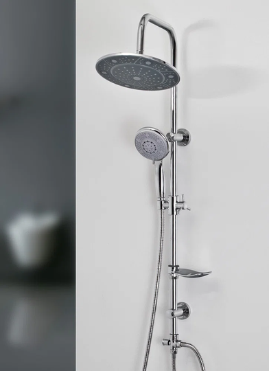 Exposed Mixer Shower with Handheld Shower Head and Fixed Shower Head