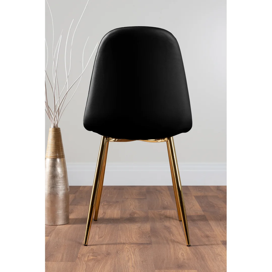 Novara Black Leg 120Cm Round Glass Dining Table & 6 Black Corona Gold Leg Chairs