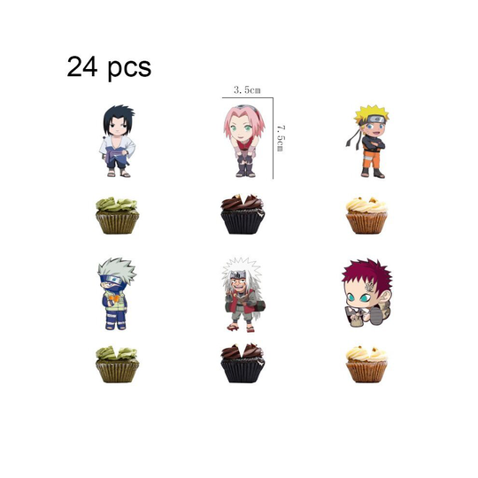 (24pcs-Cupcake Topper) Naruto Ninja Party Decor Supplies Tableware Banner