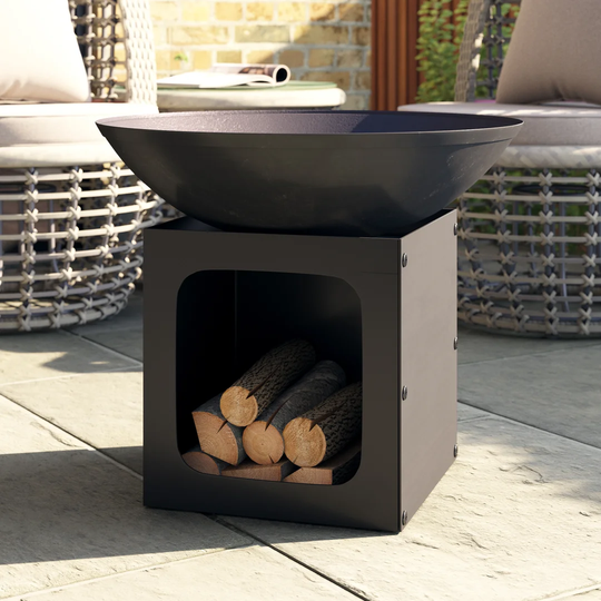 Isla Cast Iron Bowl Fire Pit with Steel Log Store