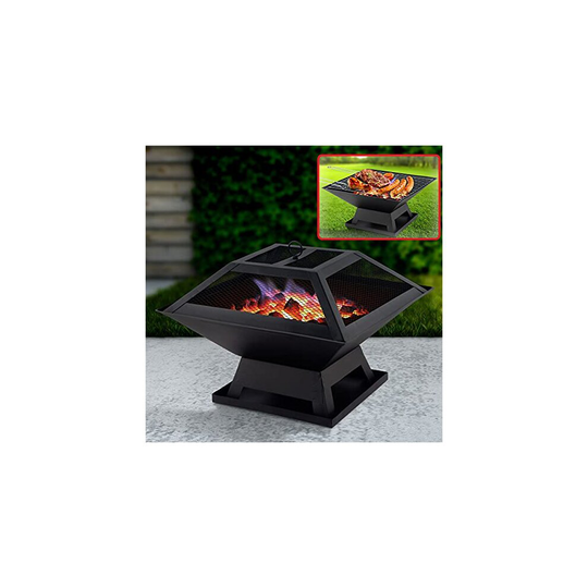 Vivo 3 In 1 Square Garden Fire Pit Outdoor Firepit BBQ Grill Garden Heater Great for Camping Garden Outdoors