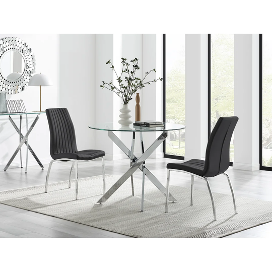 Novara 100Cm Round Dining Table & 2 Black Isco Chairs