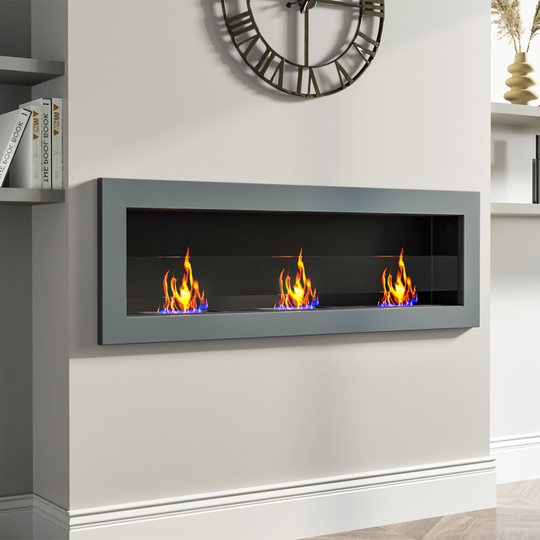 (Grey*3pcs burners, 120cm) Wall/Inset Professional Bio Ethanol Fireplace Biofire Fire Bio Wall Fireplace Realistic Flame