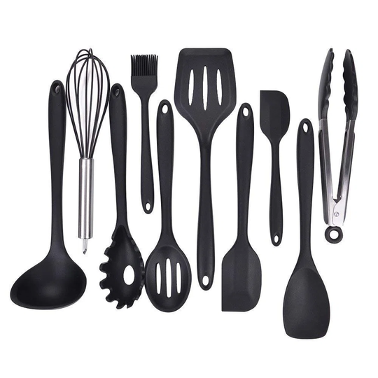 10Pcs Silicone Kitchen Utensils Set, Silicone Heat Resistant Non Stick Easy To Clean Cooking Tools Baking Utensils Soup Spoon, Spatula, Tongs, Kitchen