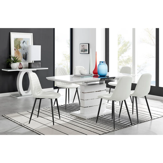 Chowchilla High Gloss Extending Dining Table And 8 White Black Leg Chairs