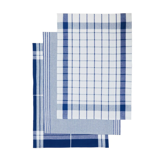 DORO SET OF THREE BLUE AND WHITE TEA TOWELS