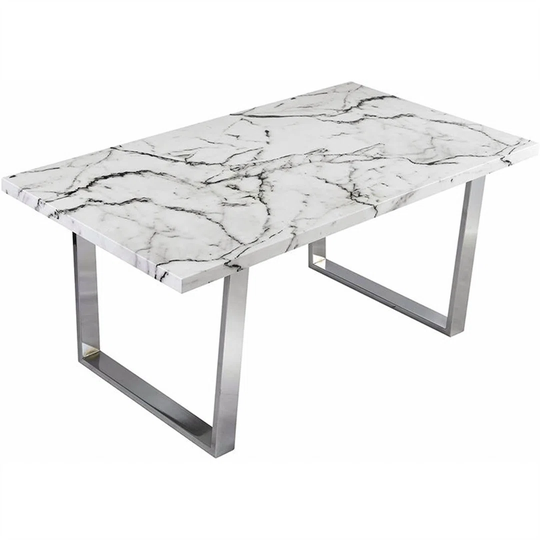 6-Seater High Gloss Marble Effect Dining Table