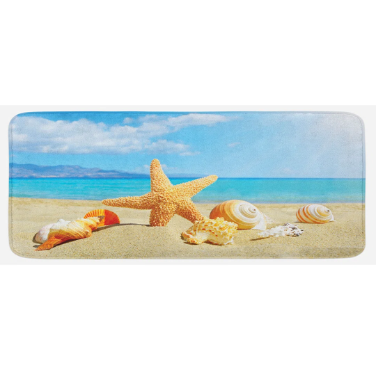 Seashells Kitchen Mat Beach Sand With Starfish
