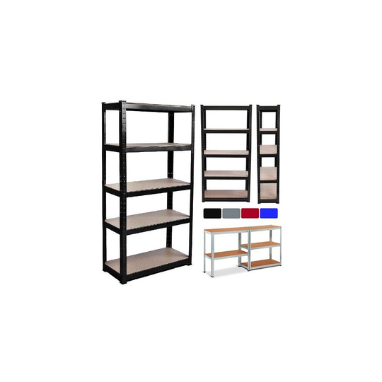 5 Tier Racking Shelf Heavy Duty Garage Shelving Storage Shelves Unit for Workshop/Shed/Office/Garage, 150x70x30cm Black, 5 Year Warranty