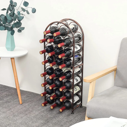 23 Bottles Arched Freestanding Floor Metal Wine Rack Wine Bottle Holders Stands, Antique Brown