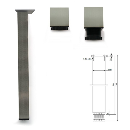 4 x 710mm Square Aluminium - Br Chrome Breakfast Bar Worktop Support Table Leg
