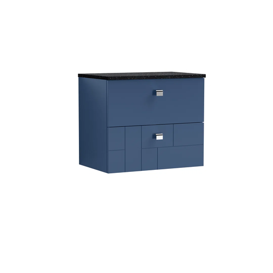 600Mm Wall Hung 2-Drawer Vanity Unit & Sparkling Black Worktop