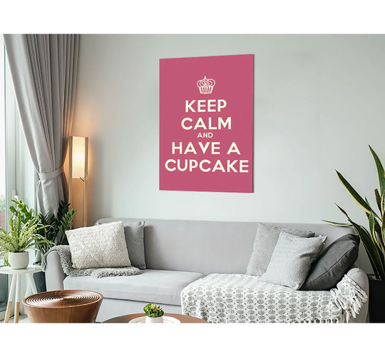 Kitchen Quote Keep Calm Cupcake Pink - Unframed Textual Art on Metal
