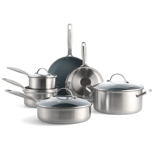 Venice Pro Non-Stick Cookware Set, 10 Piece, Stainless Steel, PFAS Free, Silver