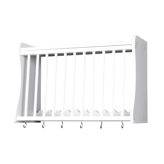 Kitchen Plate Rack, White, Wooden, Wall Mounted Or Suitable For Work Top Storage. Shelf Above And Hooks Under