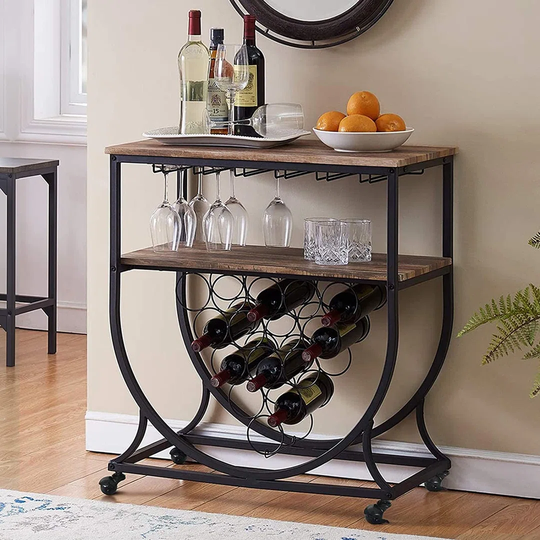 Richy 15 Bottle Floor Wine Bottle & Glass Rack in Brown