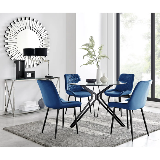 Cascina Dining Table And 4 Navy Pesaro Black Leg Chairs
