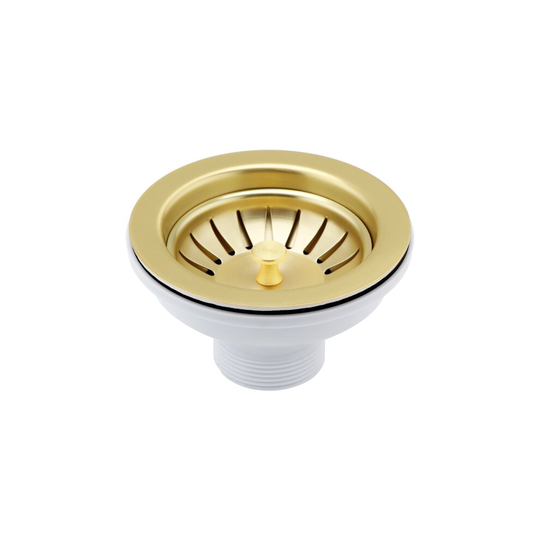 Gold Finished Kitchen Sink Basket Strainer Waste Plug Set 90mm Waste