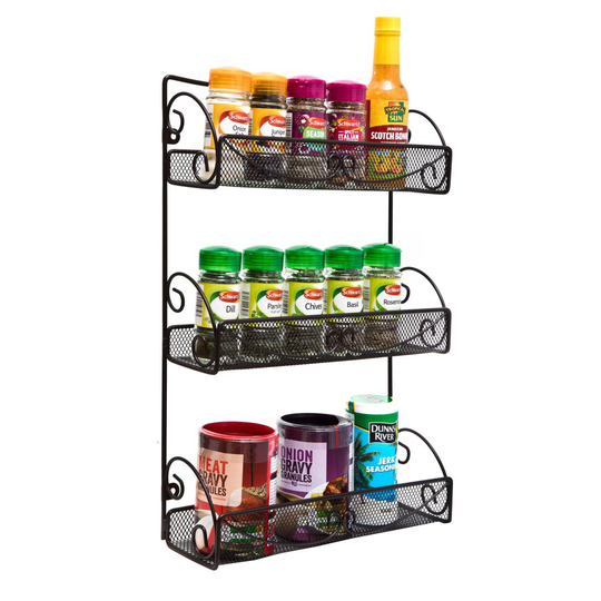 Amtido Spice Rack Wall Mounted 3 Tier Cupboard Door Organiser - Kitchen Cabinet Or Wall Mount - Bronze