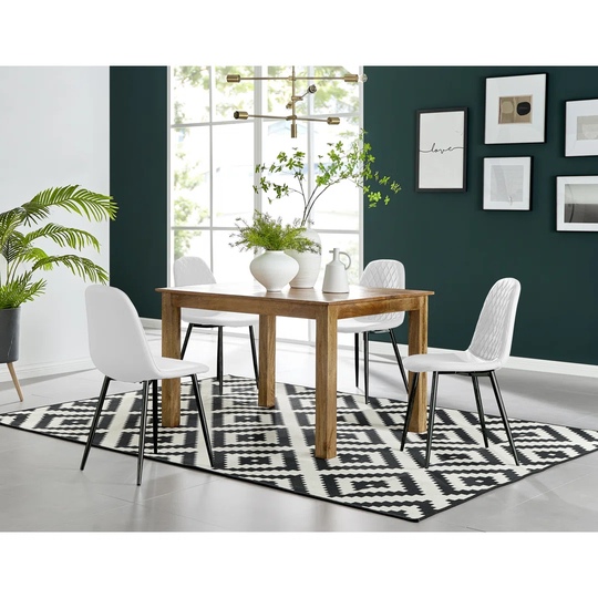 Anders Honey Solid Wood Dining Table & 4 White Corona Black Leg Chairs