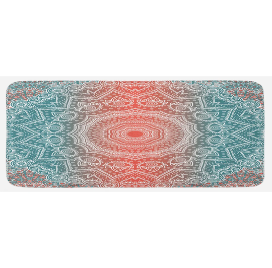 Gumbs Coral and Teal Modern Mandala Kitchen Mat