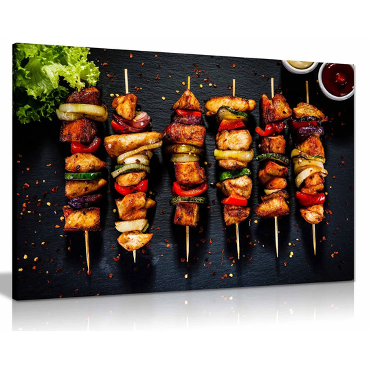 Chicken Skewer Kebab Grill Turkish Restaurant Kabob Food Canvas Wall Art Picture Print Home Decor