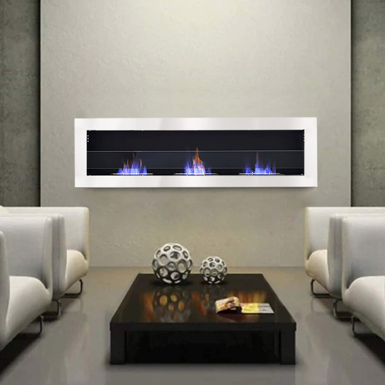 (White*3pcs burners, 120cm) Wall/Inset Professional Bio Ethanol Fireplace Biofire Fire Bio Wall Fireplace Realistic Flame