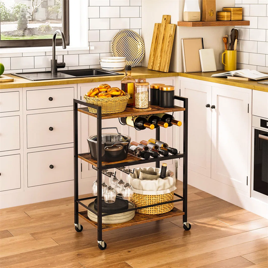 Collingdale 7 Bottle Floor Wine Bottle and Glass Rack in Black