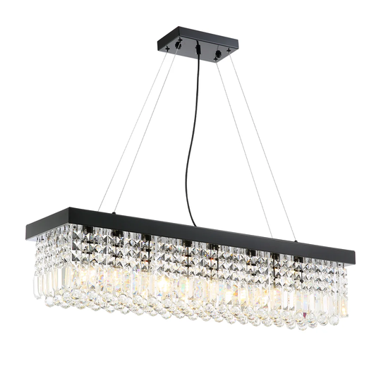 Amritha 10 - Light Kitchen Island Rectangle Pendant with Crystal Accents
