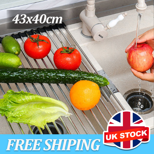 Stainless Steel Dish Drainer Over Sink Roll-Up Dish Drying Rack Draining Mat FT