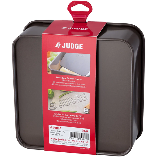 Judge Bakeware, 8"/20cm Non-Stick Square Cake Tin, Loose Base