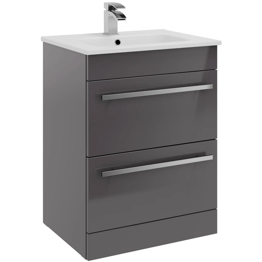 K-Vit Purity 600mm Floor Standing Drawer Unit with Oval Basin & Worktop - Storm Grey