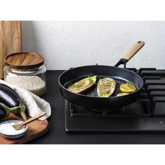 GreenPan Eco Smartsape Round 28cm Non Stick Grill Pan with Light Wood Patterned Handle