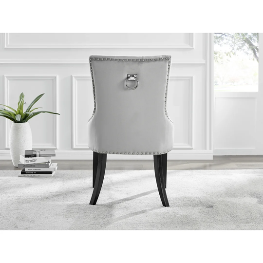 Leonardo Black Leg Glass Dining Table & 6 Grey Belgravia Black Leg Chairs
