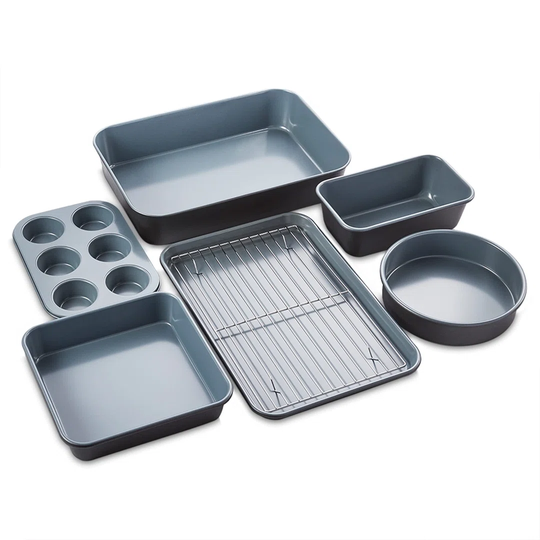 7 Piece Stacking Bakeware Set With Ceramic Coating, Graphite, Carbon Steel
