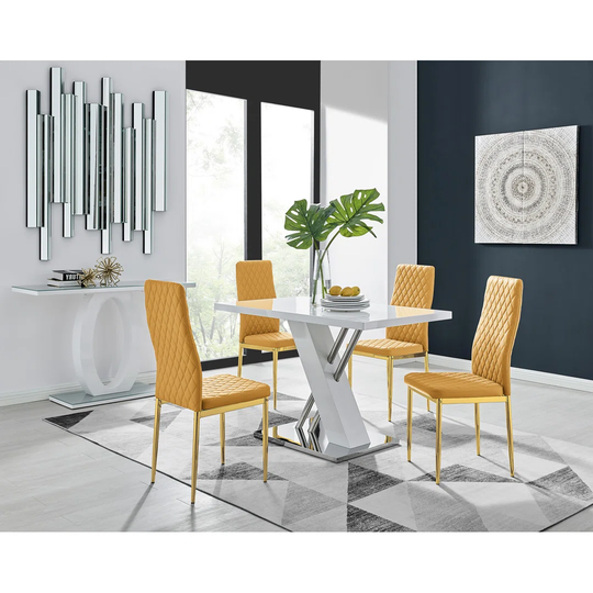 Eubanks 4 White Dining Table And 4 Mustard Gold Leg Chairs