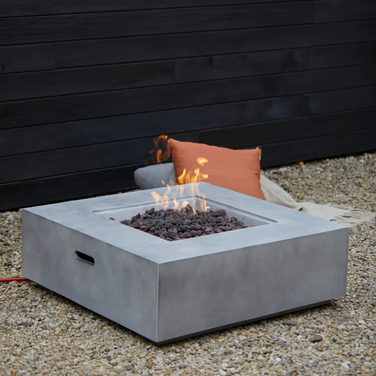 Grey Concrete Square Premium Outdoor Gas Fire Pit With Lava Rock