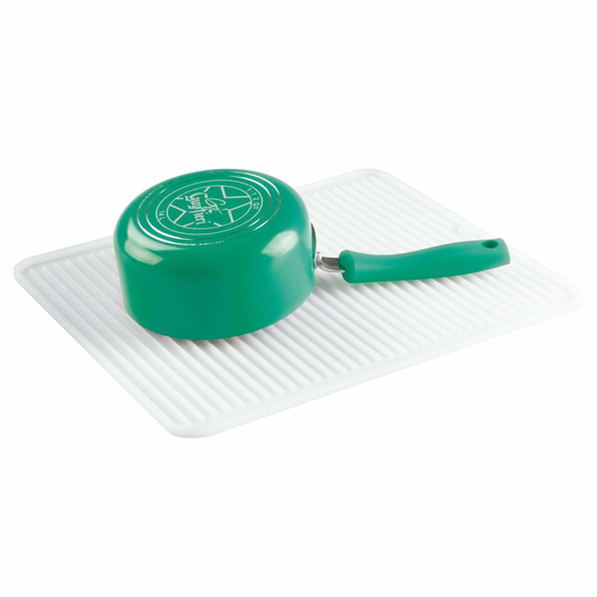 InterDesign Lineo Dish Drainer Draining Board Mat for Kitchen Sinks, Silicone, Clear, Large