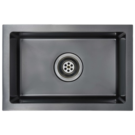 vidaXL Handmade Kitchen Sink with Strainer Stainless Steel Black Drain Set