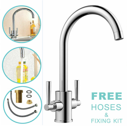 Modern Kitchen Sink Mixer Taps Swivel Spout Dual Lever Tap