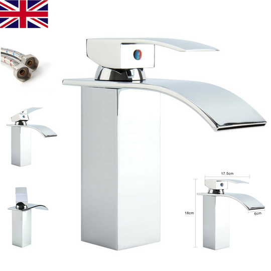 Waterfall Bathroom Sink Tap Basin Mixer Tap Chrome Square Mono Faucet