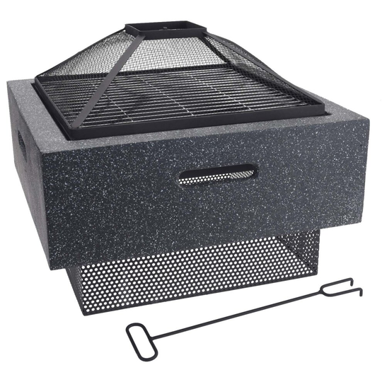 idooka Square Concrete BBQ Fire Pit for Garden - Patio Heater & Grill for Garden Table with Fire Pit Spark Guard