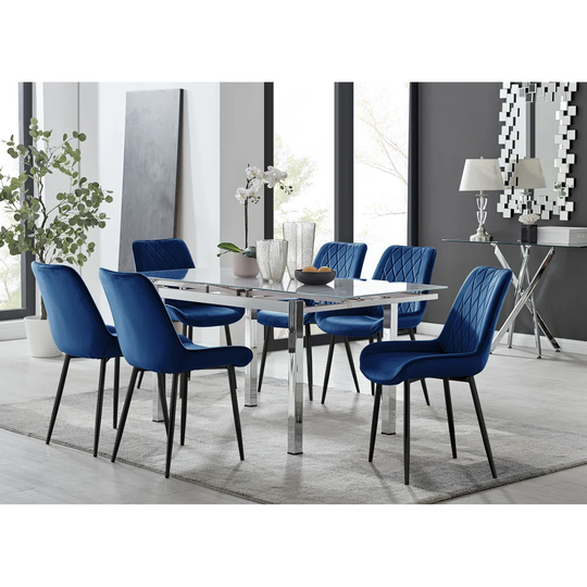 Enna White Glass Extending Dining Table And 4 Mustard Pesaro Black Leg Chairs
