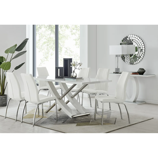 Mayfair 6 Dining Table And 6 White Isco Chairs