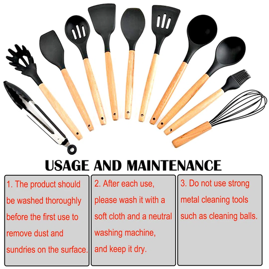 21Pcs Silicone Kitchen Cooking Utensil Set Spatula Nonstick Cookware Kit With Measuring Wooden Spoons Gadgets Tools