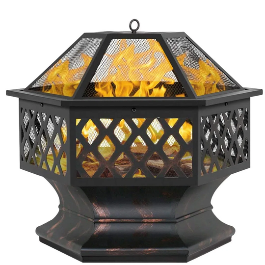 64Cm H x 61Cm W Steel Wood Burning Outdoor Fire Pit with Lid