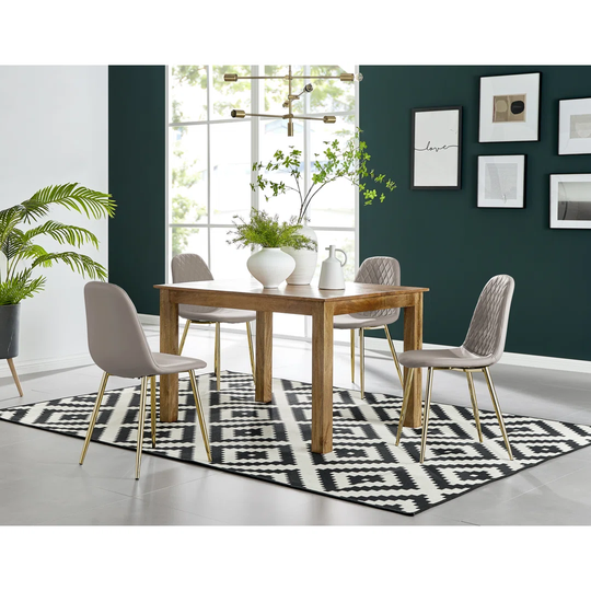 Anders Honey Solid Wood Dining Table & 4 Cappuccino Corona Gold Leg Chairs
