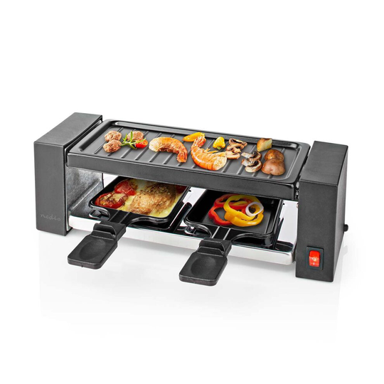 Gourmet Compact Raclette Grill 2 Person 2 Pans and Spatulas Non Stick Coating