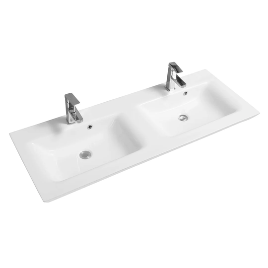 Flared Mid-Edge Ceramic 126Cm Double Inset Basin With Flared Wide Bowl